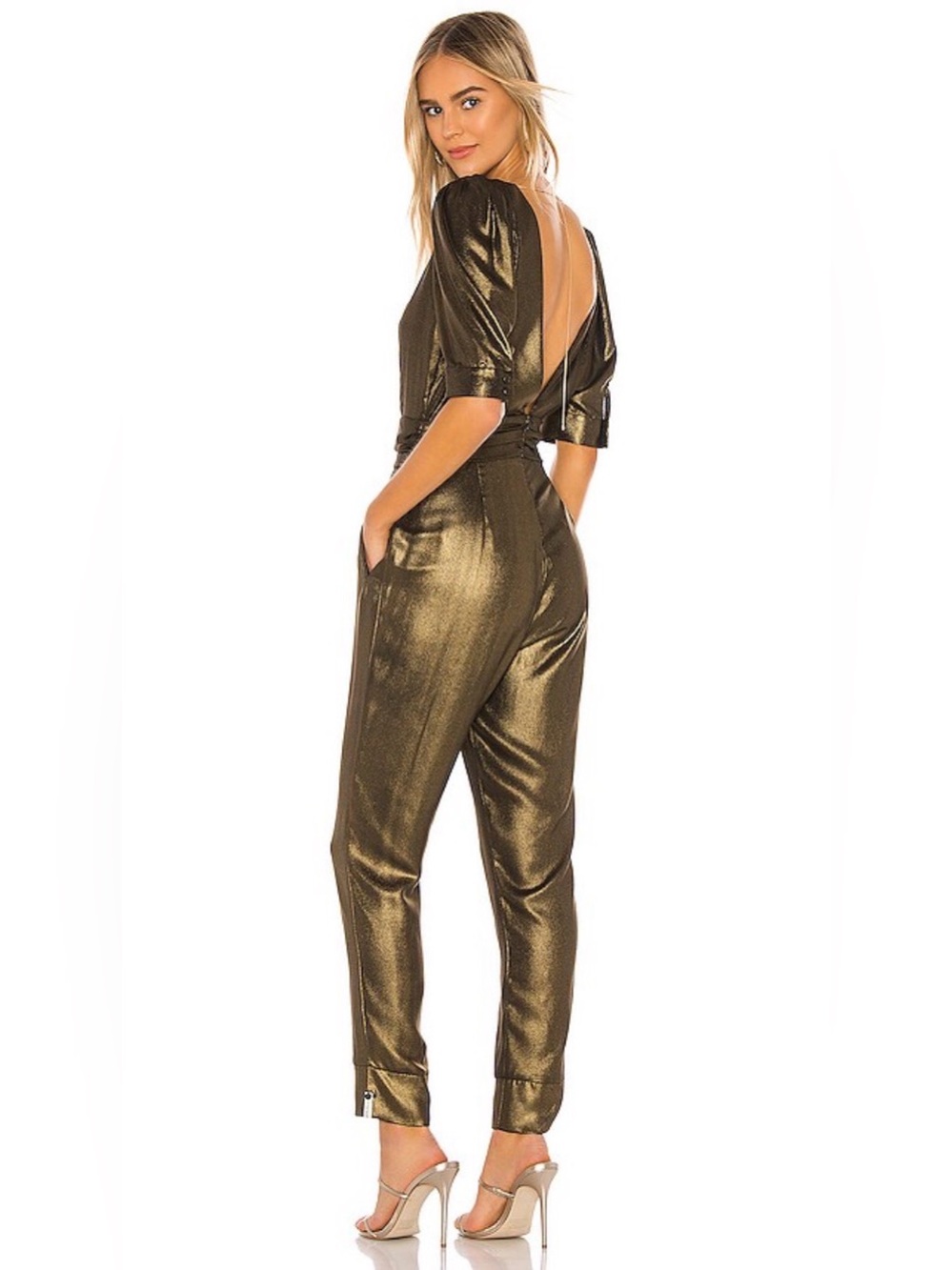 One Teaspoon Metallic Gold Backless Jumpsuit